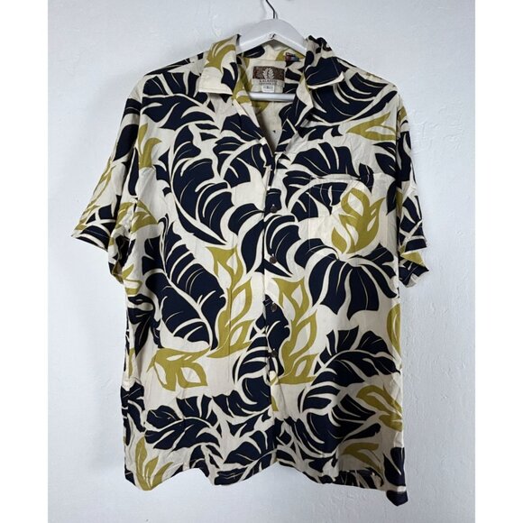 Kalaheo Mens Button Up Hawaiian Shirt Large Short Sleeve Tropical Leaf Print USA - Picture 1 of 7